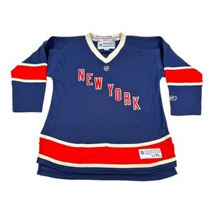 New York Rangers Hockey Jersey Youth L/XL Blue Red NHL Hockey Long Sleeve RBK